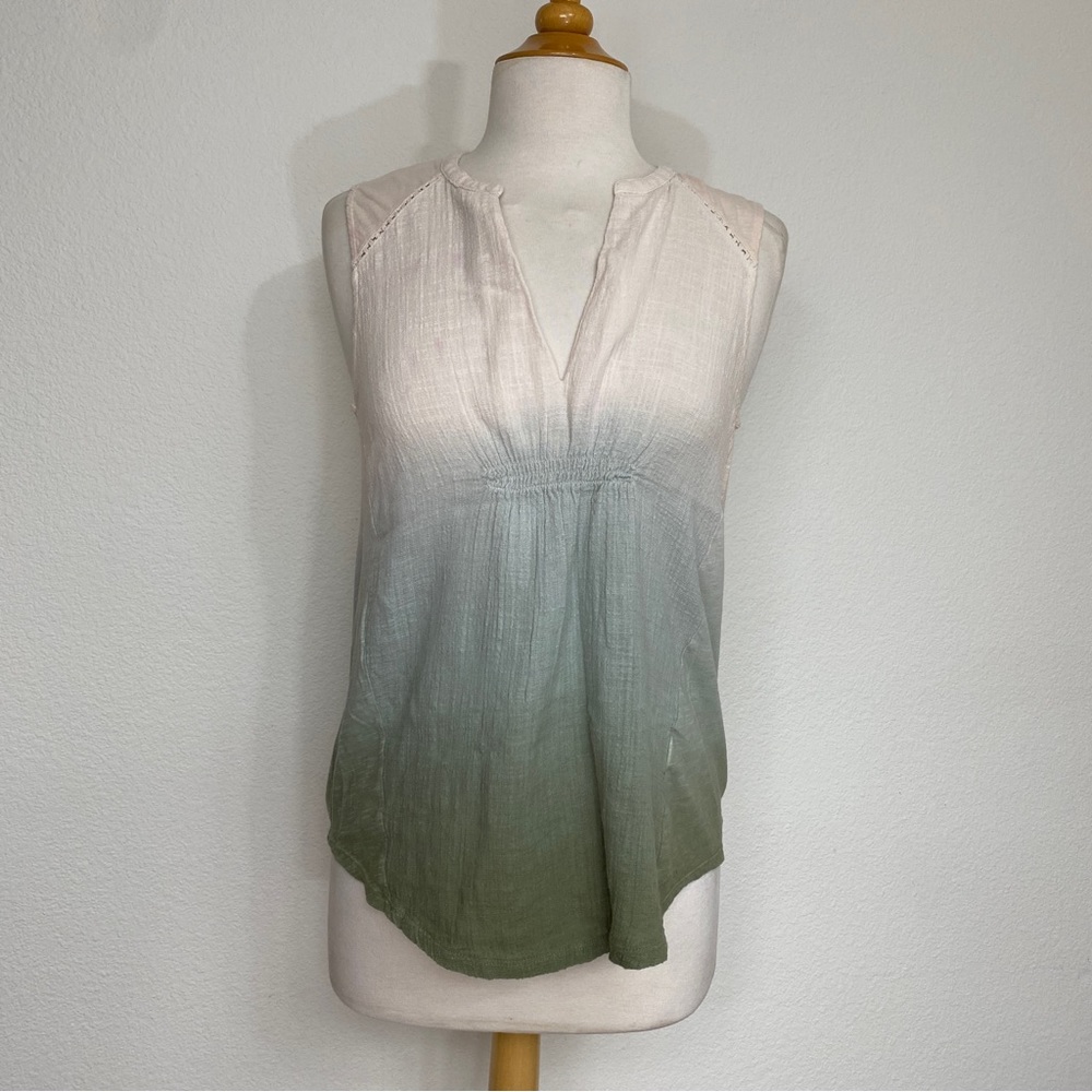 3/$25 Lucky Brand Women's Olive Cream Ombre Gauzy Tank Top Size Small Casual